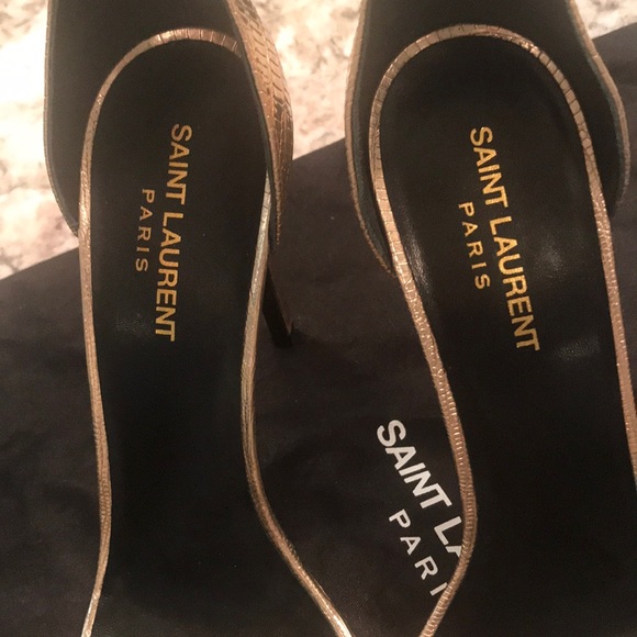 😍BRAND NEW-Saint Laurent Gold Open Toe Heels - Picture 7 of 7